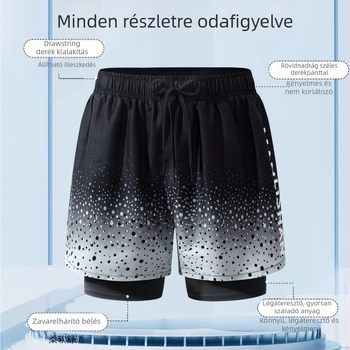 Férfi prémium dupla rétegű gyorsan száradó úszónadrág, légáteresztő, mintás, öt hüvelykes hossz