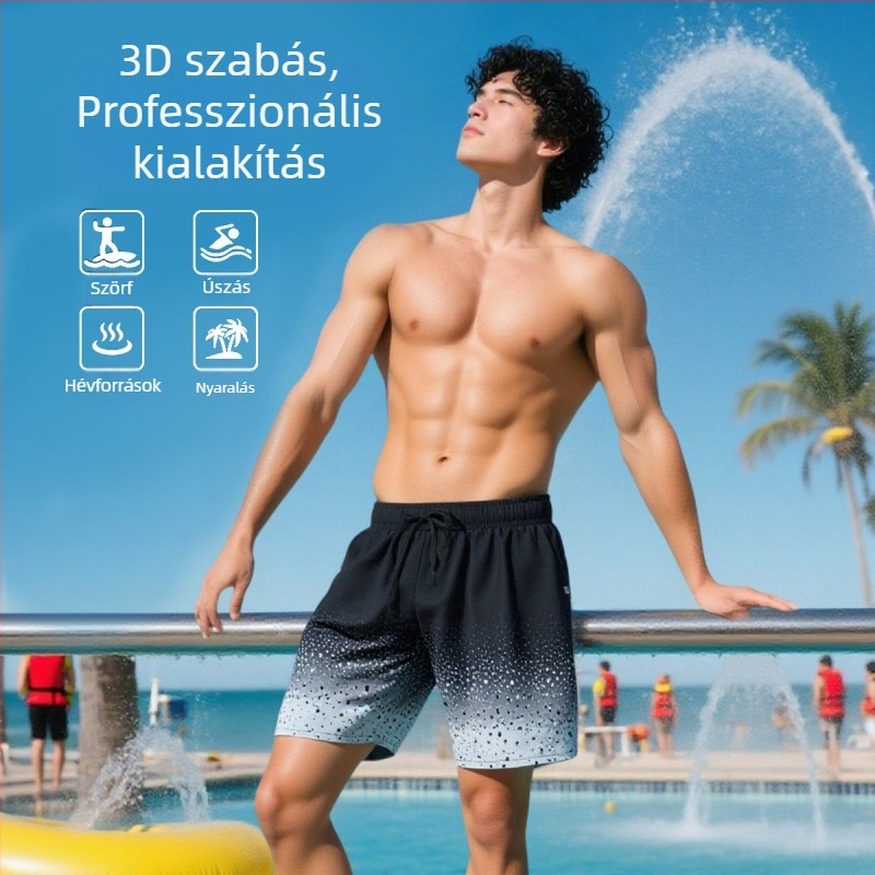 Férfi prémium dupla rétegű gyorsan száradó úszónadrág, légáteresztő, mintás, öt hüvelykes hossz