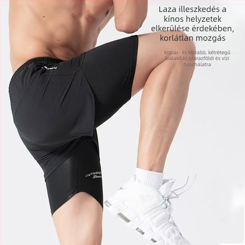 Férfiaknak készült két részes úszónadrág, kettős rétegű, lélegző húzózsinórral, 3D szabás