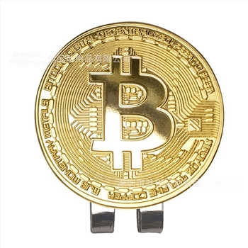 Golf sapka klipsz mágnessel – fém, arany Bitcoin minta, golflabda pozíciójelző