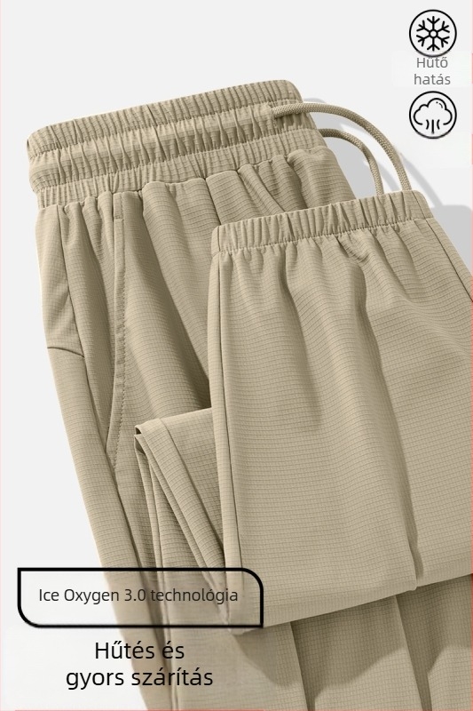 Férfi Ice Silk szabadidőnadrág nyárra, vékony anyag, egyenes szabás, plusz méret, gyorsan száradó, bokáig érő, övvel