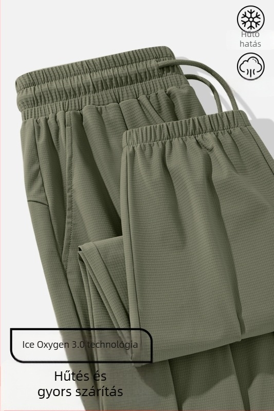 Férfi Ice Silk szabadidőnadrág nyárra, vékony anyag, egyenes szabás, plusz méret, gyorsan száradó, bokáig érő, övvel