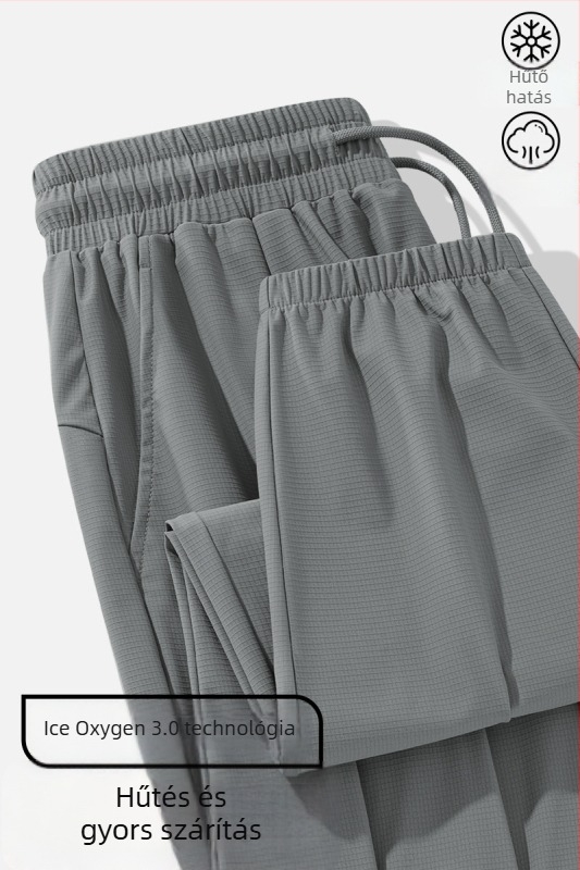 Férfi Ice Silk szabadidőnadrág nyárra, vékony anyag, egyenes szabás, plusz méret, gyorsan száradó, bokáig érő, övvel