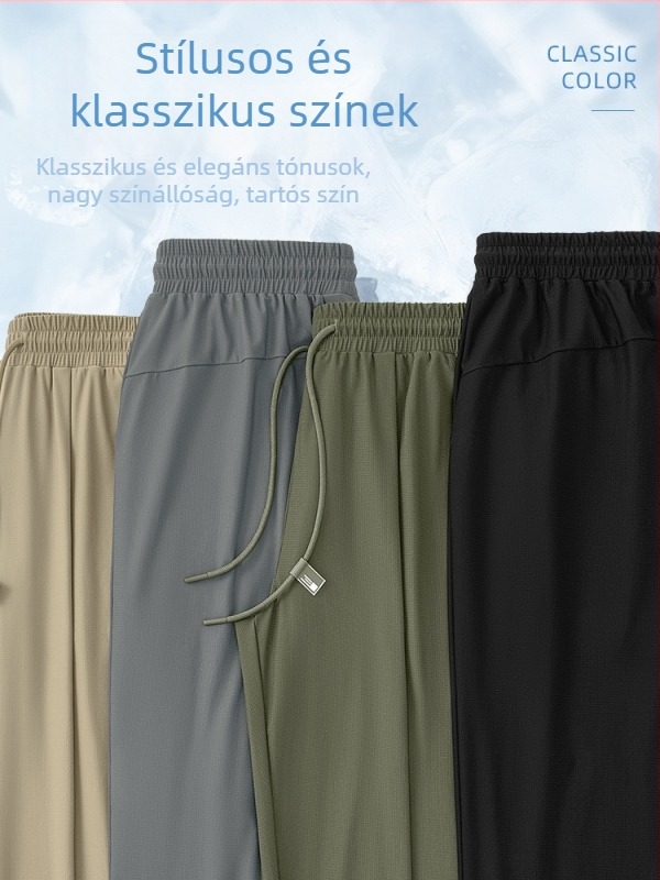 Férfi Ice Silk szabadidőnadrág nyárra, vékony anyag, egyenes szabás, plusz méret, gyorsan száradó, bokáig érő, övvel