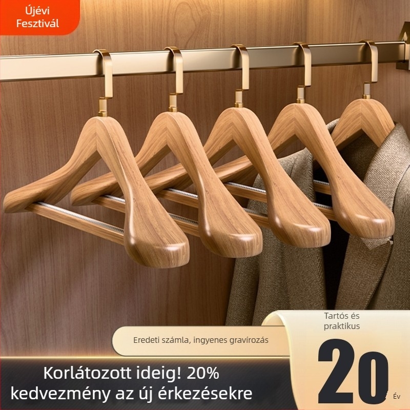 Logóval ellátott tömörfa ruhaakaszók, otthoni használatra, széles vállú, csúszásmentes, nyomot nem hagyó, ruházati üzletek számára