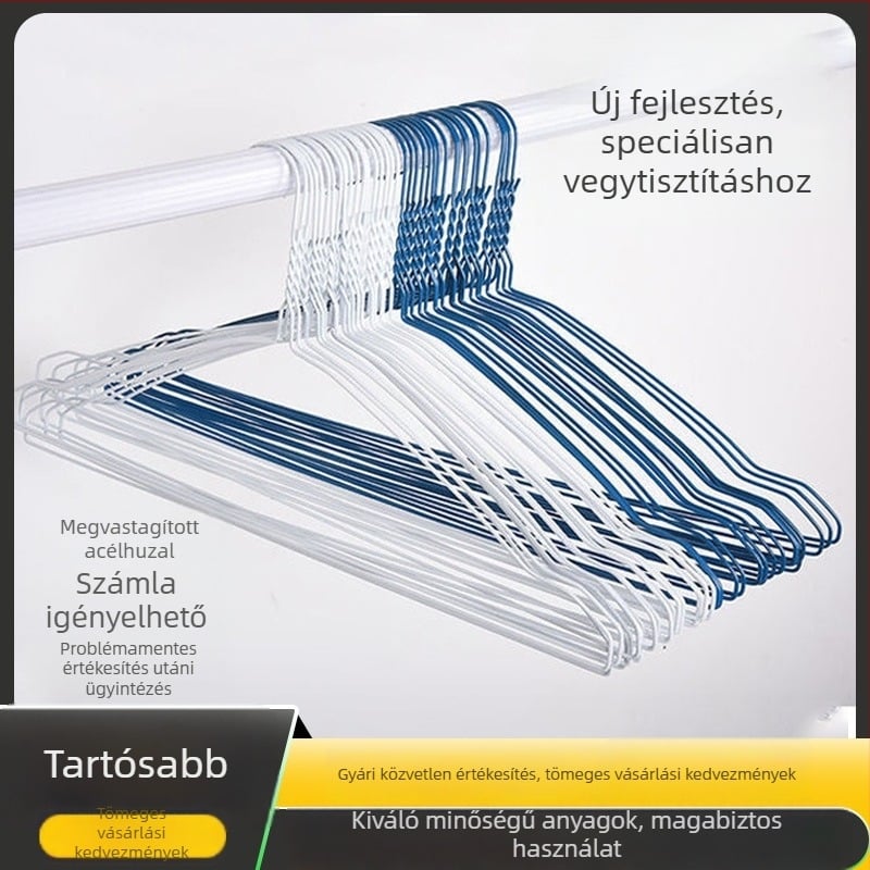Egyszer használatos acéldrót ruhás vállfák vegytisztítási üzletekhez, spray bevonattal és vastagított acélszállal, barázdált kivitel