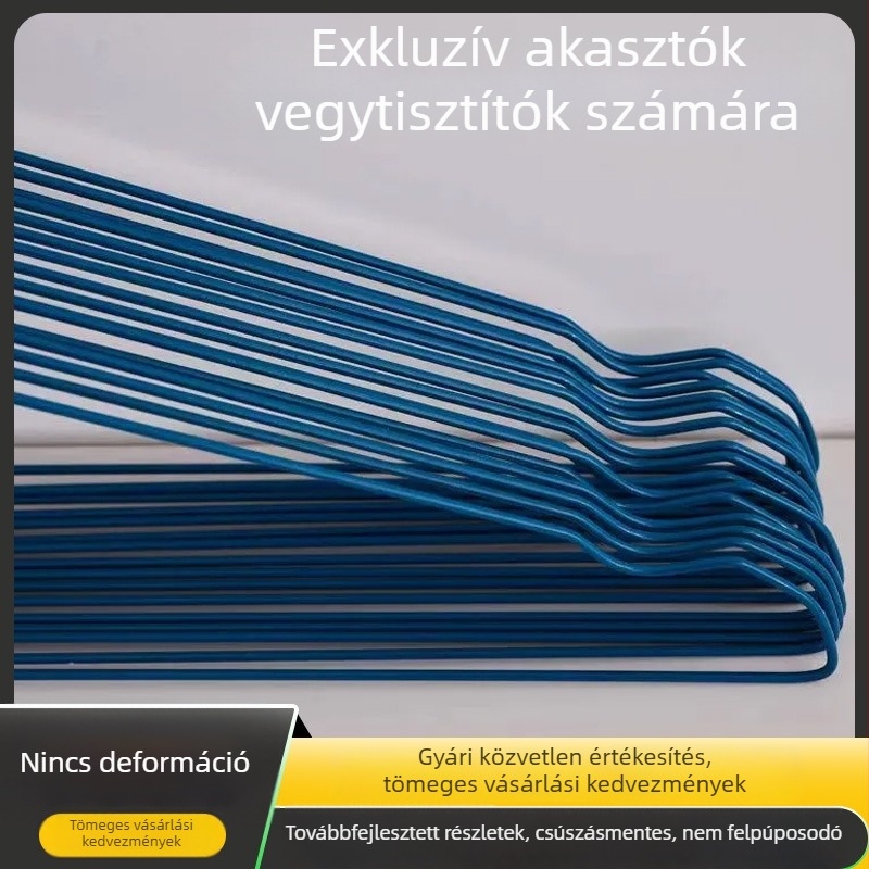 Egyszer használatos acéldrót ruhás vállfák vegytisztítási üzletekhez, spray bevonattal és vastagított acélszállal, barázdált kivitel