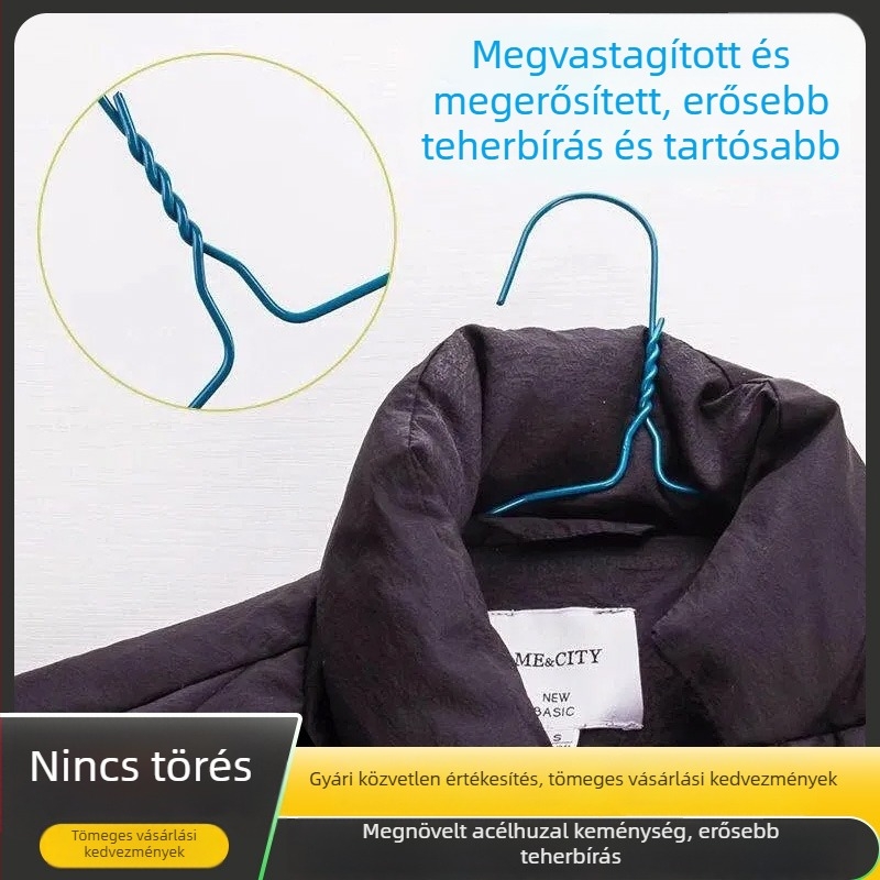 Egyszer használatos acéldrót ruhás vállfák vegytisztítási üzletekhez, spray bevonattal és vastagított acélszállal, barázdált kivitel