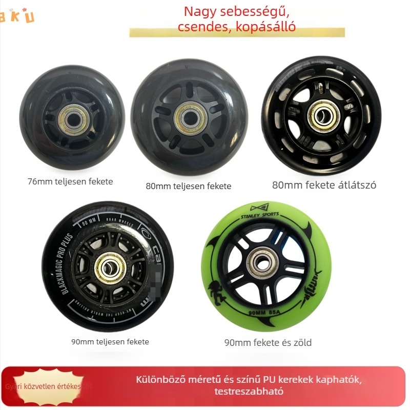 80mm PU kerekek – 2 darabos készlet görkorcsolyákhoz, babakocsikhoz, bútorokhoz, orvosi táskákhoz és irodai székekhez