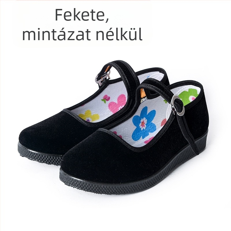 Lányoknak szóló velúr tánc cipő, csúszásmentes gumitalppal, csatos pánttal, négyszögletes orral, könnyű és lélegző a modern tánchoz.