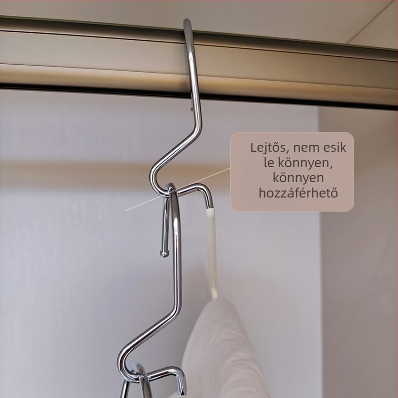 Magas mangán acélból készült, stackelhető gooseneck nadrágakasztó, nano-bevonattal, helytakarékos, csúszásmentes