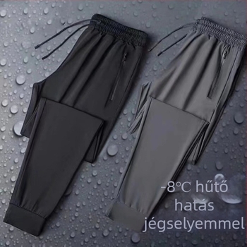 Férfi ice silk nyári vékony hosszú nadrág, koreai stílus, lazán szabott egyenes szár, gyorsan száradó, Plus Size, mindennapi sportnadrág