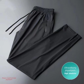 Férfi ice silk nyári vékony hosszú nadrág, koreai stílus, lazán szabott egyenes szár, gyorsan száradó, Plus Size, mindennapi sportnadrág