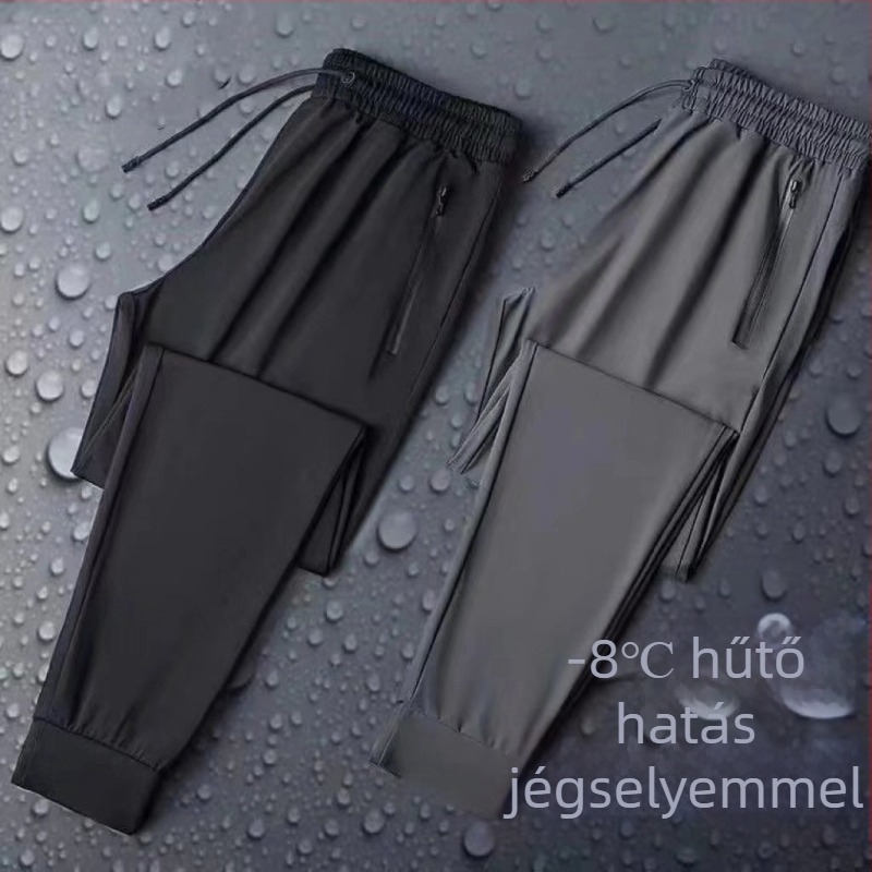 Férfi ice silk nyári vékony hosszú nadrág, koreai stílus, lazán szabott egyenes szár, gyorsan száradó, Plus Size, mindennapi sportnadrág