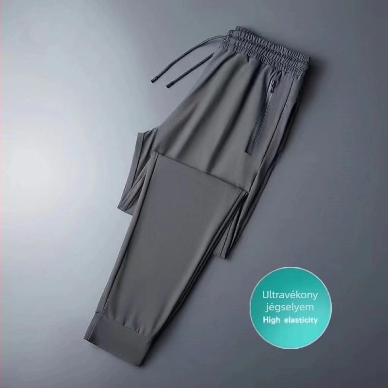 Férfi ice silk nyári vékony hosszú nadrág, koreai stílus, lazán szabott egyenes szár, gyorsan száradó, Plus Size, mindennapi sportnadrág