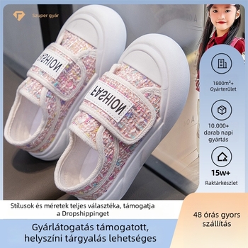Lányoknak szánt vászon tornacipők Velcro-zárással, mindennapi lapos talpú gyerekcipő