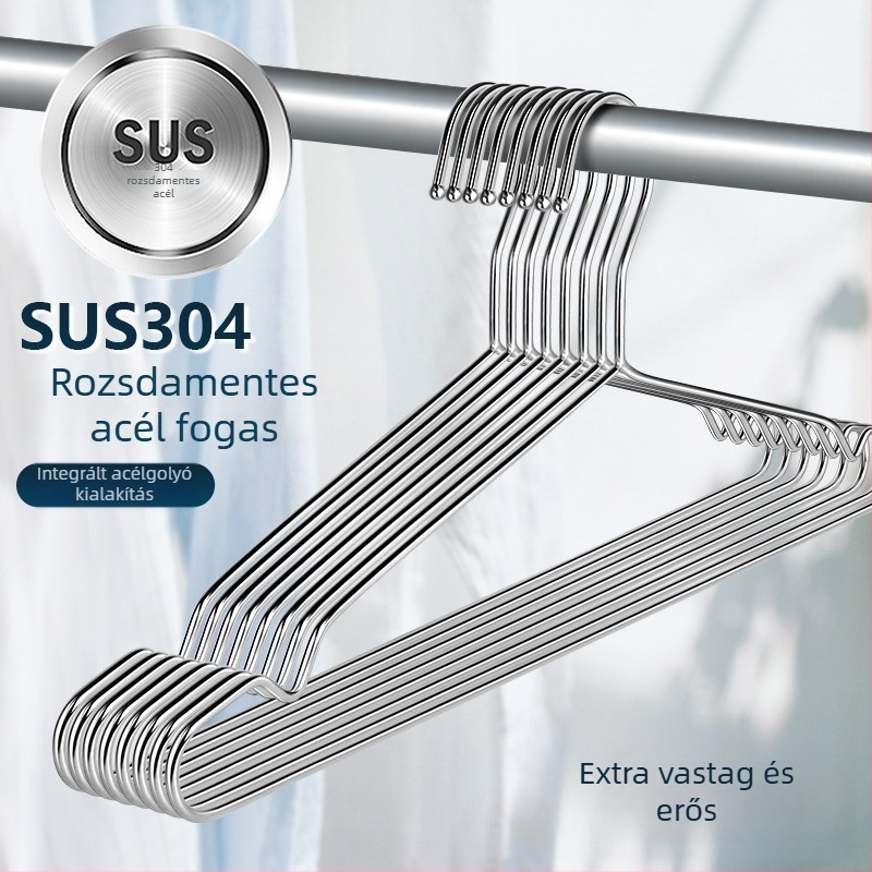 304 rozsdamentes acél ruhakasztó csúszásmentes acélgolyóval, 3,2 mm vastagságú, gyermekeknek 32–45 cm