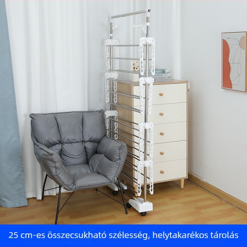 Többcélú rozsdamentes acél padlóra álló szárítótartó, mobil és összecsukható, törölköző- és pelenkatartó