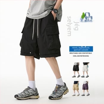 Danbaoni férfi nyári ice silk vékony laza, egyenes szabású sport shortok, gyorsan száradó, légáteresztő, mindennapi