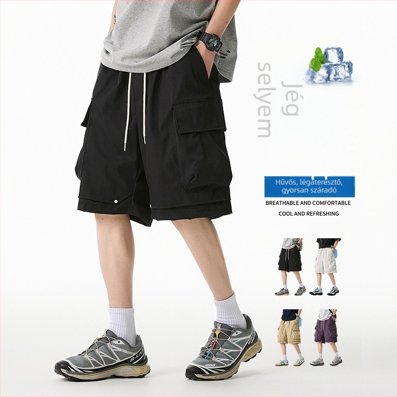 Danbaoni férfi nyári ice silk vékony laza, egyenes szabású sport shortok, gyorsan száradó, légáteresztő, mindennapi