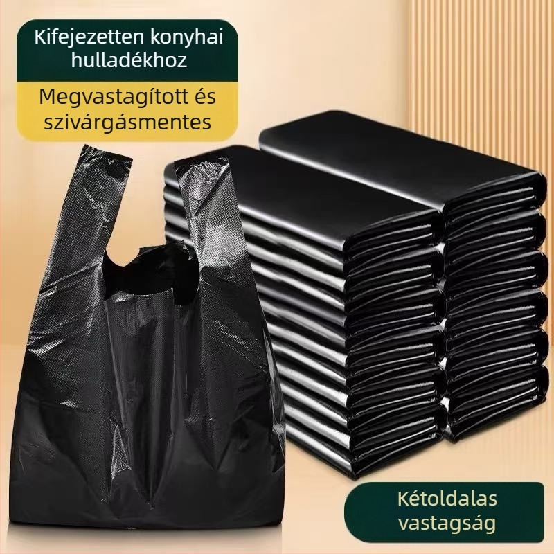 Fekete háztartási szemeteszsákok, válltáska-stílusú, vastagabb és nagy méretű, egyszer használatos konyhába