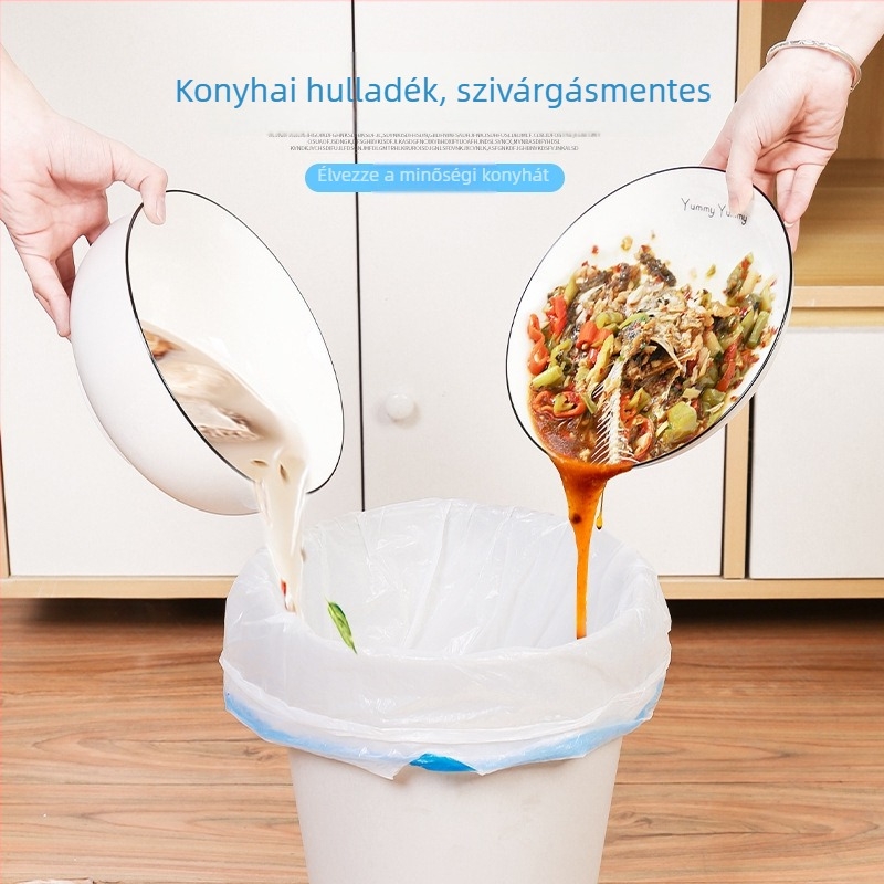 Húzózsinóros szemeteszsák, egyszer használatos, vastag, nagy méretű, otthonra és a konyhába, automatikus zárással