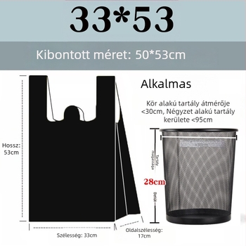 Extra vastag konyhai szemeteszsák, nagy méret, fekete, kézzel hordozható, strapabíró műanyag, nem biológiailag lebomló