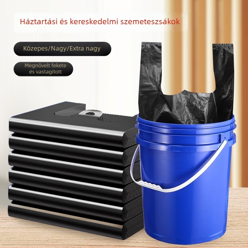 Fekete mellény-stílusú szemetes zacskók, extrán vastagok, nagy kapacitású, otthoni és kereskedelmi használatra