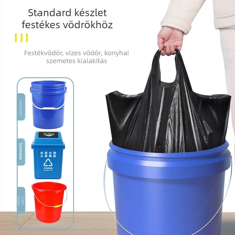 Fekete mellény-stílusú szemetes zacskók, extrán vastagok, nagy kapacitású, otthoni és kereskedelmi használatra