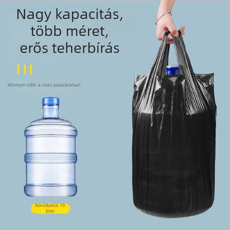 Fekete mellény-stílusú szemetes zacskók, extrán vastagok, nagy kapacitású, otthoni és kereskedelmi használatra