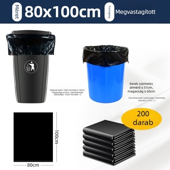 200 fekete szemeteszsák, nagy kapacitású, kereskedelmi éttermek és tisztasági felhasználásra, vastagított PE