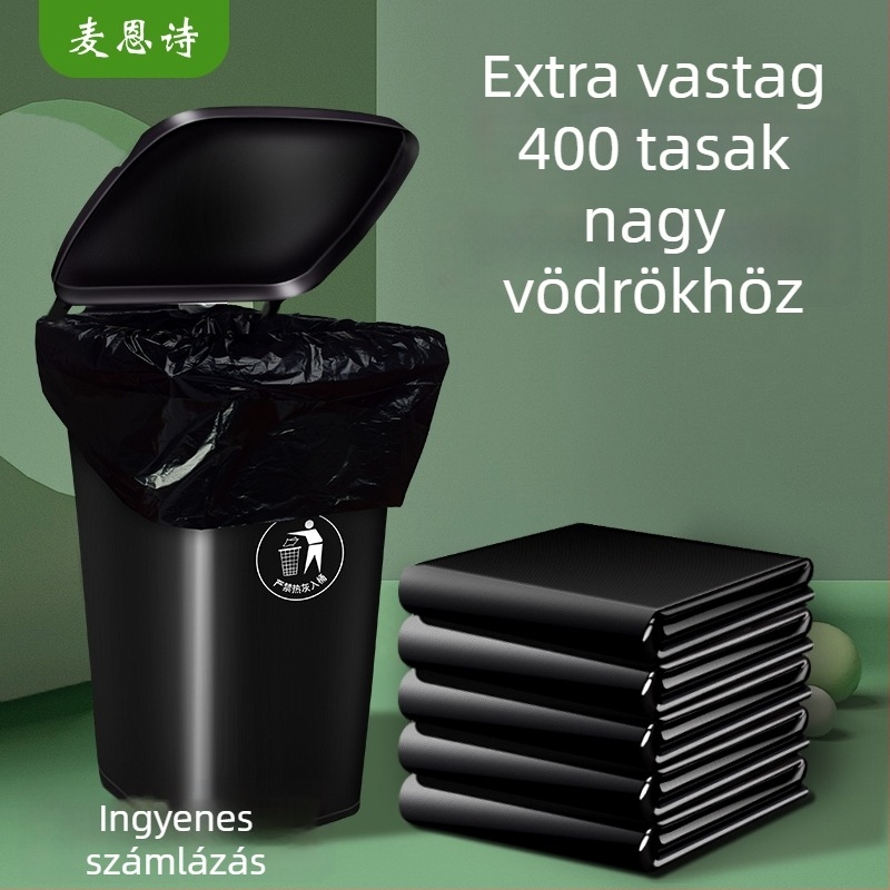 200 fekete szemeteszsák, nagy kapacitású, kereskedelmi éttermek és tisztasági felhasználásra, vastagított PE