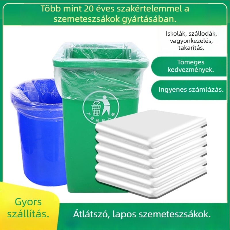 Átlátszó, síknyílású szemeteszsák, vastagított, nagy méretű, fehér, ingatlan- és egészségügyi létesítmények számára, polietilén