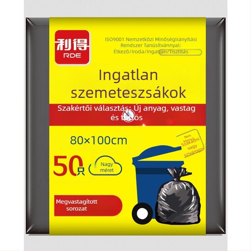 Nagy méretű fekete, vastagított szemeteszsákok, 80×100 cm, 50 darab, ingatlanüzemeltetéshez, szállodákhoz és kereskedelmi felhasználásra