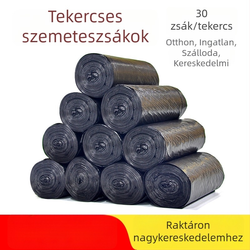 Fekete hulladékzsákok, nagy méretű, vastagított, tekercses, otthoni és szállodai használatra, egyszer használatos, nagykereskedelem