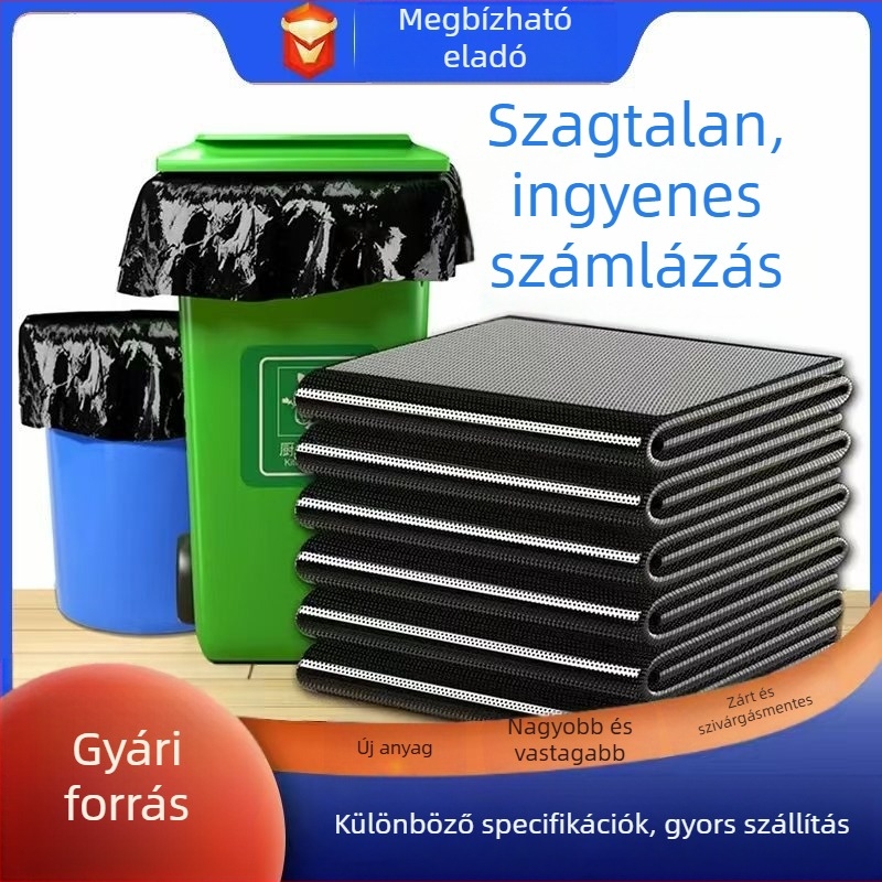 Nagy fekete szemeteszacskók, vastag PE zacskók lapos szájjal, hotelek és ingatlanok számára