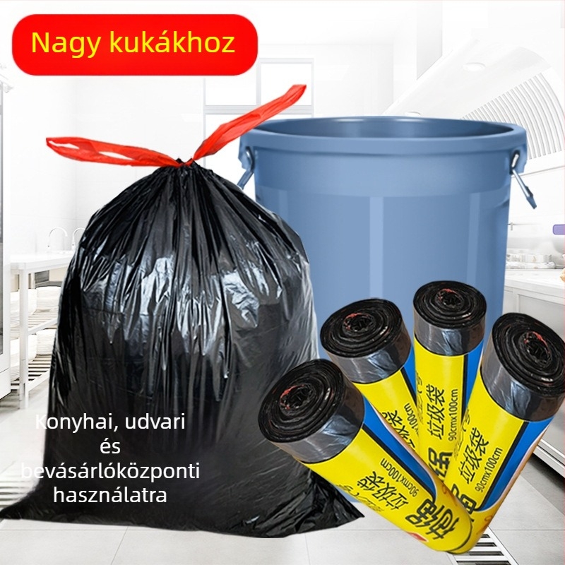 Vastagított húzószemeteszsák konyhához, nagy tekercs, háztartási használatra, automata zárás