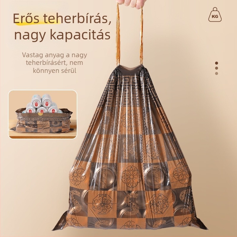 Háztartási nagy méretű szemeteszsák automatikus záródással, zsinóros kivitel, mellény-stílusú műanyag zacskó irodai takarításhoz