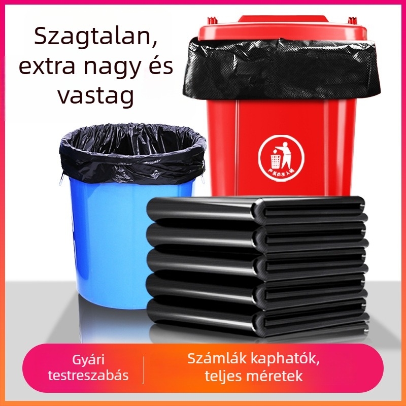 Fekete, nagy méretű hulladékzsákok szállodák, takarítás és kereskedelmi étkeztetés számára, extra vastag és tartós
