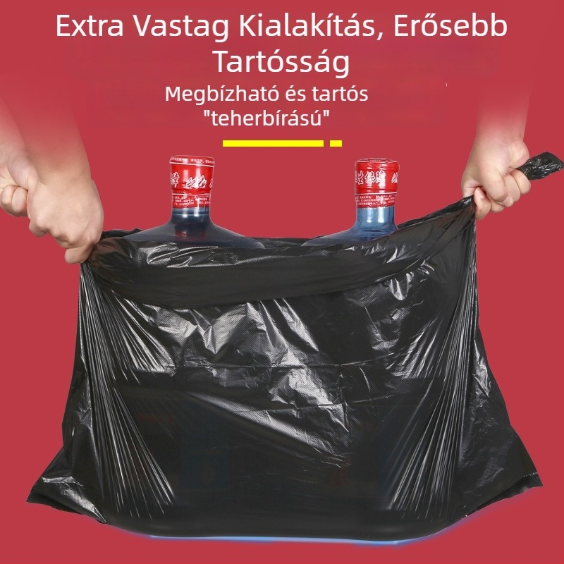Nagy, vastagított fekete műanyag szemeteszsákok szállodai használatra, egyszer használatos, sík szájkialakítással