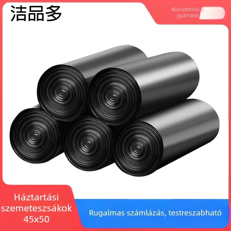 Fekete perforált háztartási szemeteszsák, 45×50 cm, 8 literes kapacitás, vastagított, otthonra, irodába és KTV-hez