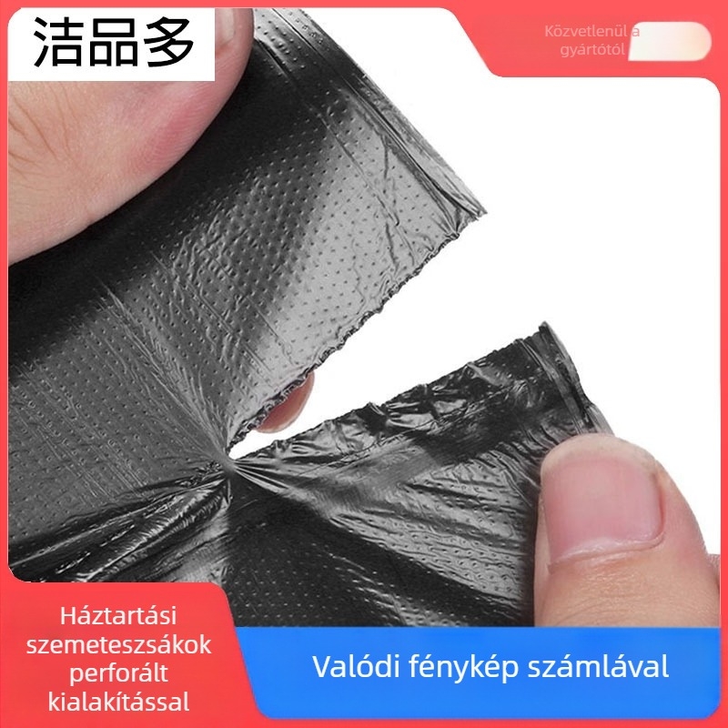 Fekete perforált háztartási szemeteszsák, 45×50 cm, 8 literes kapacitás, vastagított, otthonra, irodába és KTV-hez