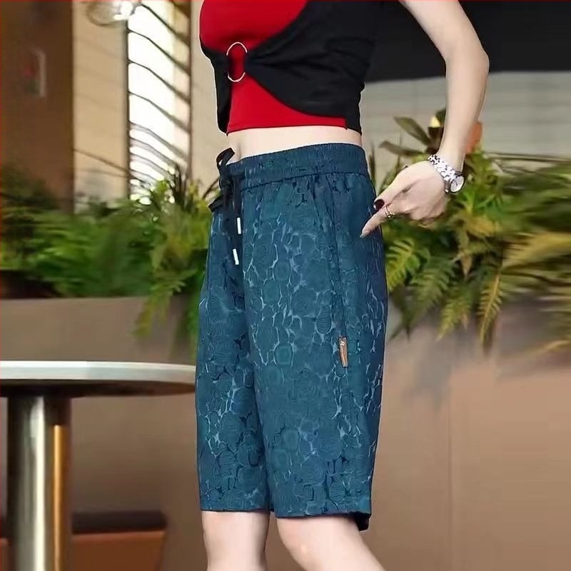 Jacquard Ice Silk Férfi Nyári Vékony Casual Rövidnadrág Egyenes Szárú, Légáteresztő