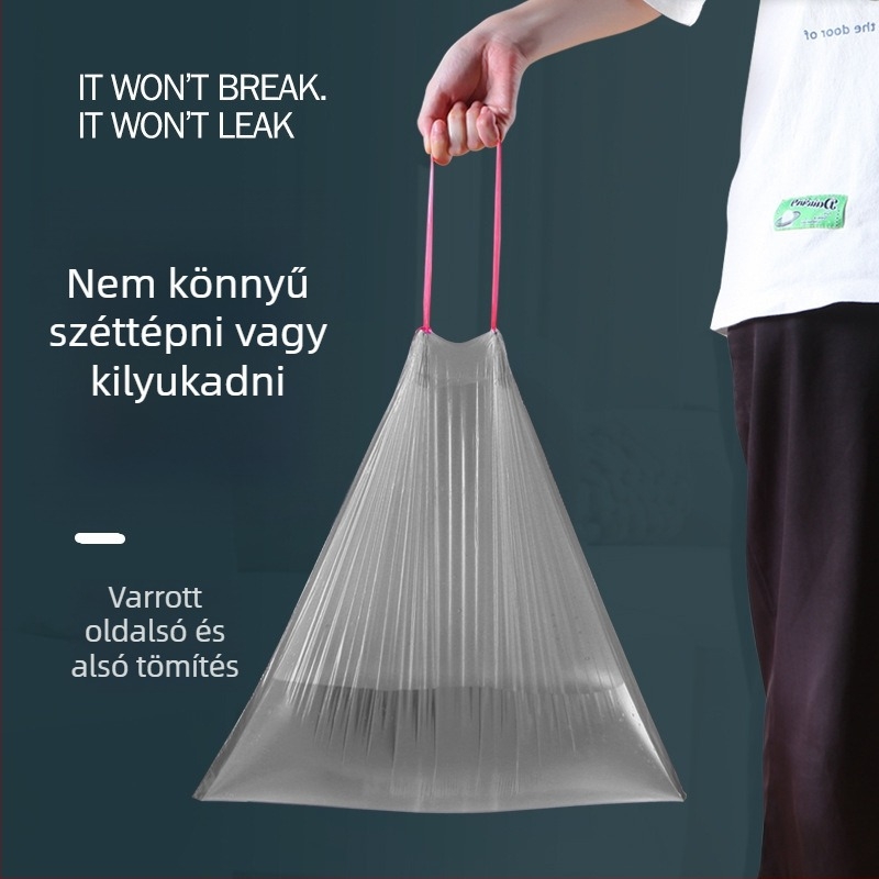 Zsinóros szemeteszsák, vastagított, kézi fogantyúval, otthoni és irodai használatra