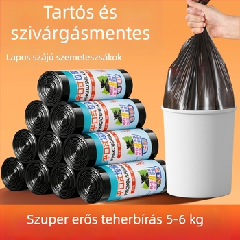 Nagy méretű fekete szemeteszsák húzózsinórral, háztartási és konyhai használatra, vastagított műanyag