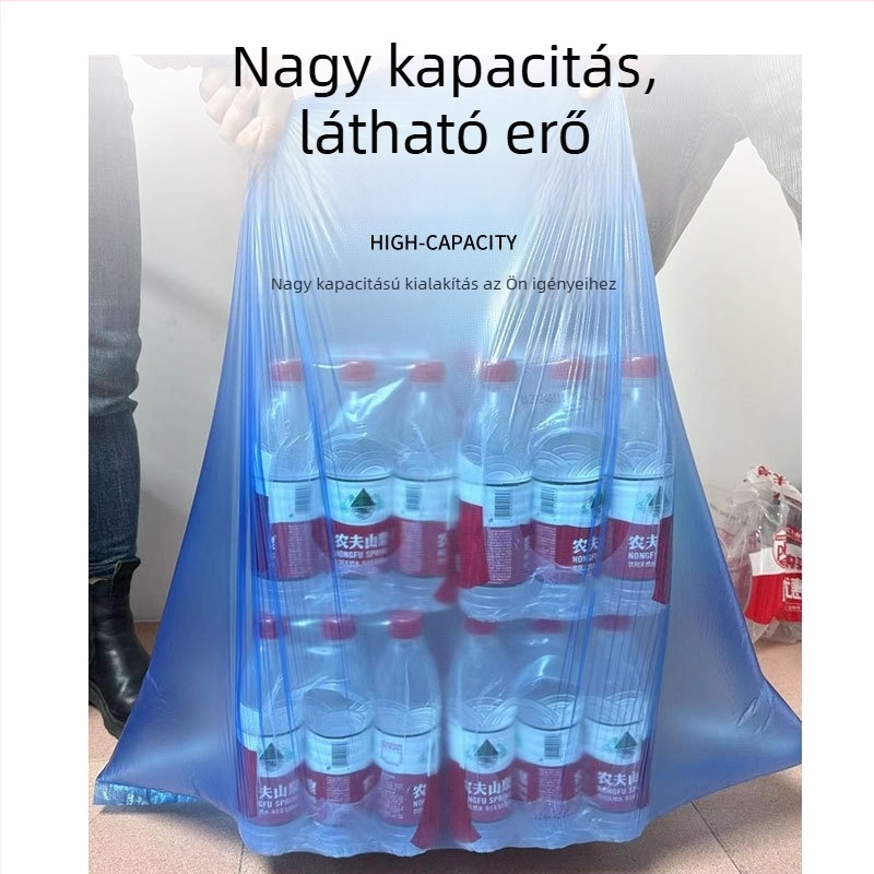 Nagy méretű, vastagított lapos szájú szemeteszsák kórházak, közösségek és iskolák számára; színek: szürke, kék, zöld, piros; kereskedelmi, nagy méretű műanyag zacskók; testreszabható