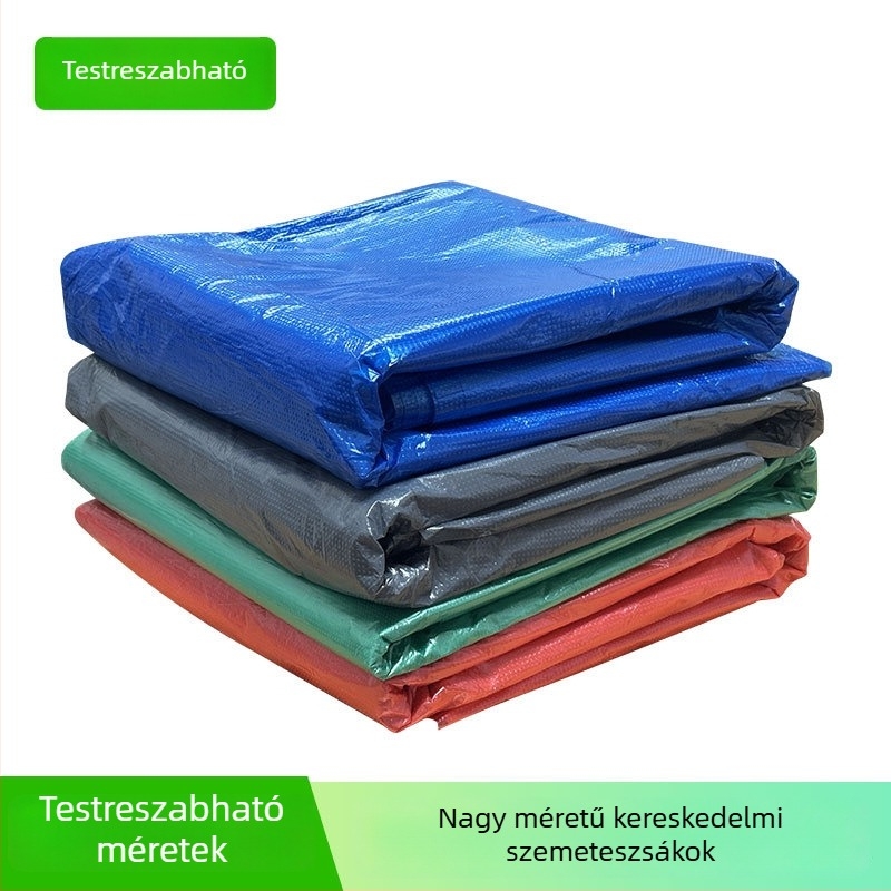 Nagy méretű, vastagított lapos szájú szemeteszsák kórházak, közösségek és iskolák számára; színek: szürke, kék, zöld, piros; kereskedelmi, nagy méretű műanyag zacskók; testreszabható