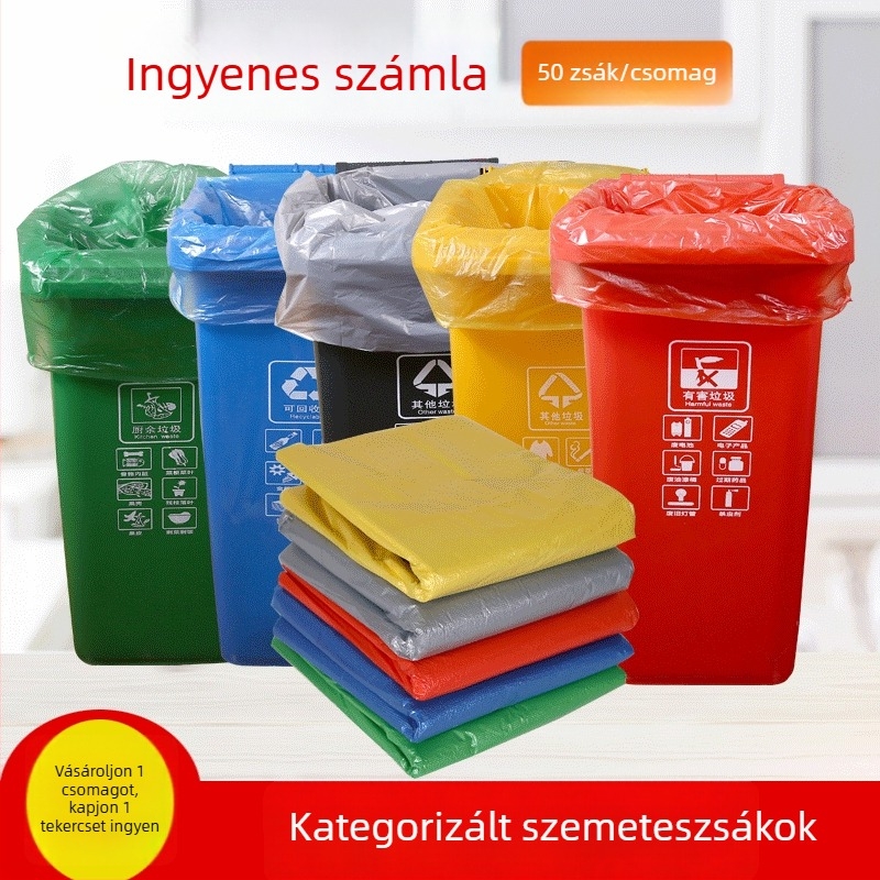 Színes egyszer használatos műanyag szemeteszsákok, nagyok, sík szájú kivitel, megvastított, kereskedelmi célra