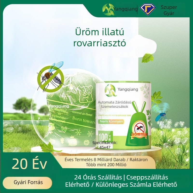 Húzózsinóros szemetes zacskók, Mugwort illatú, nagy tekercsek, vastagított, hordozható, nyomtatott, önzáró, szúnyogriasztó