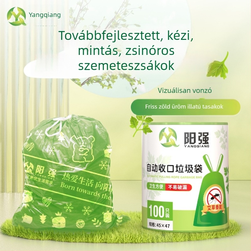 Húzózsinóros szemetes zacskók, Mugwort illatú, nagy tekercsek, vastagított, hordozható, nyomtatott, önzáró, szúnyogriasztó
